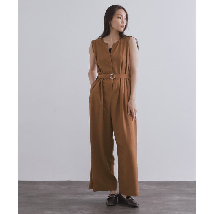 ブラウン(043) | 《Can Cam掲載》麻混ベルト付きオールインワン【洗濯機洗い可】 | OPAQUE.CLIP