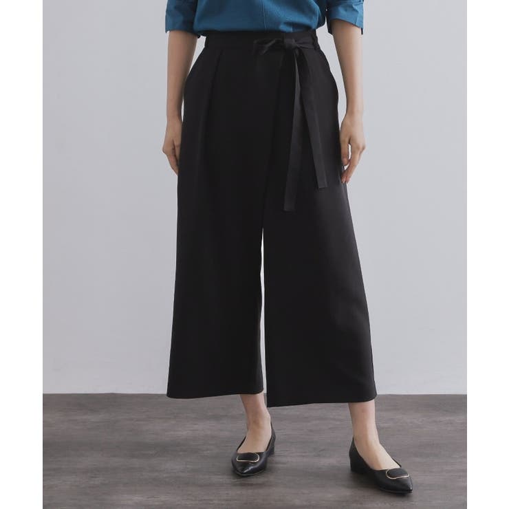 ブラック(019) | サッシュリボン付きラップデザインパンツ【洗濯機洗い可】 | OPAQUE.CLIP