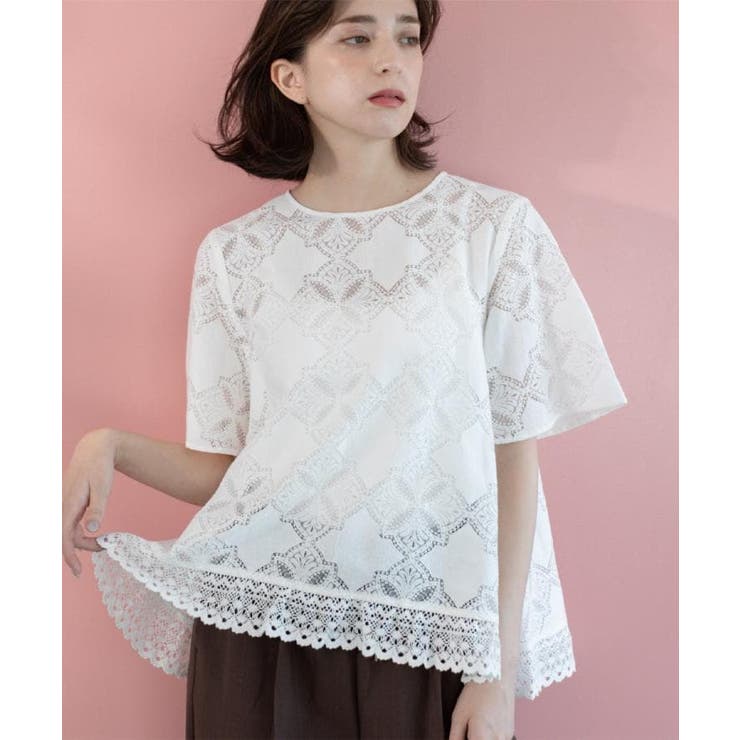 レースフレアブラウス【洗濯機洗い可】 | OPAQUE.CLIP | 詳細画像1 