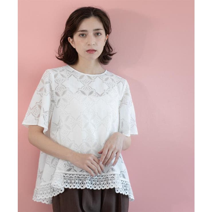 レースフレアブラウス【洗濯機洗い可】 | OPAQUE.CLIP | 詳細画像3 