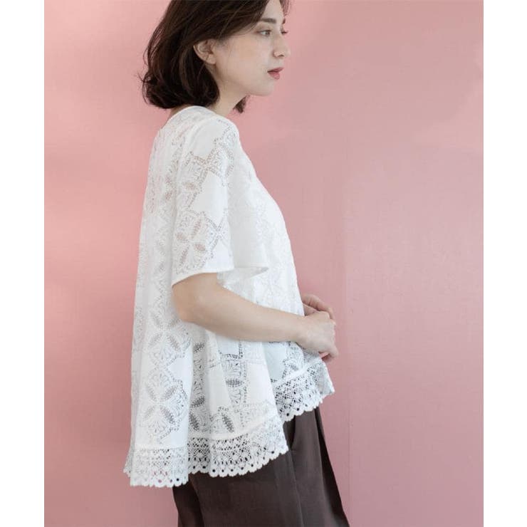 レースフレアブラウス【洗濯機洗い可】 | OPAQUE.CLIP | 詳細画像6 