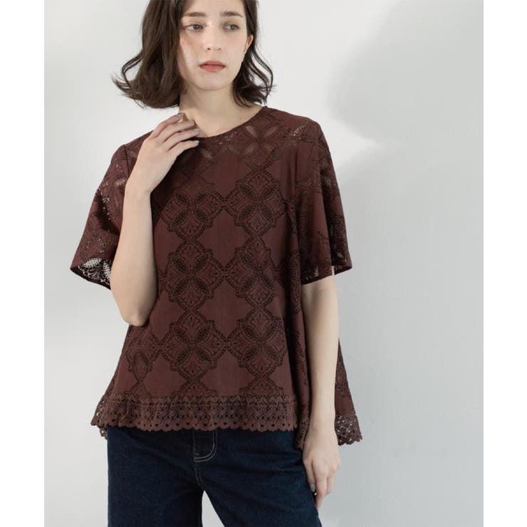 ブラウン(043) | レースフレアブラウス【洗濯機洗い可】 | OPAQUE.CLIP
