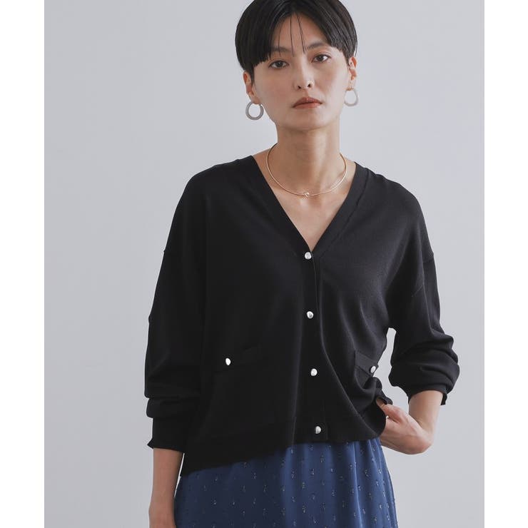 ブラック(019) | リラクシーVネックニットカーディガン【UVケア 接触冷感 洗濯機洗い可 | OPAQUE.CLIP