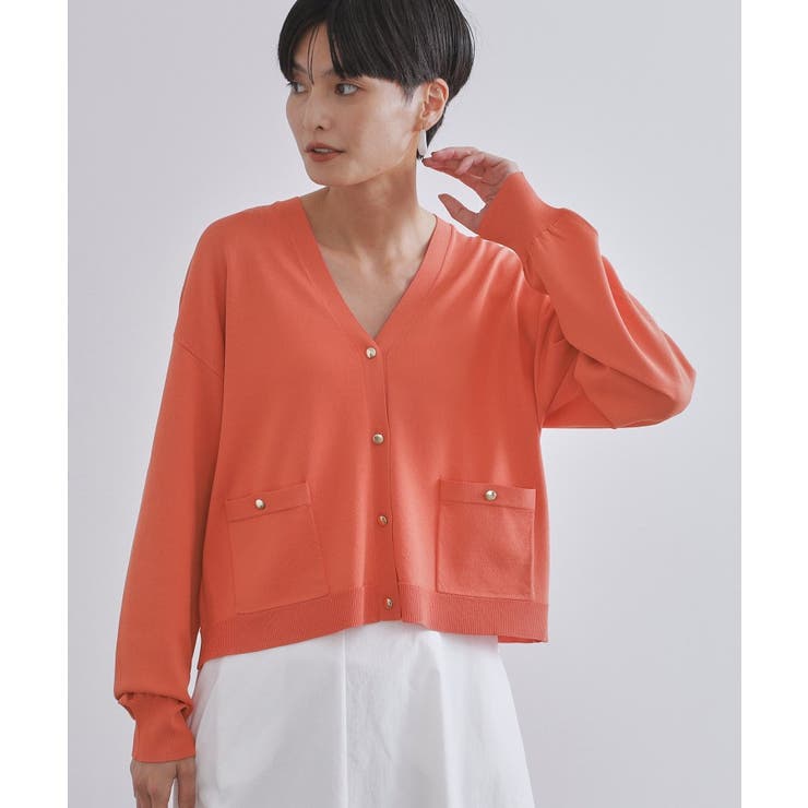 オレンジ(067) | リラクシーVネックニットカーディガン【UVケア 接触冷感 洗濯機洗い可 | OPAQUE.CLIP