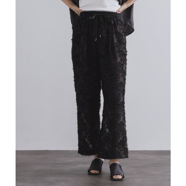 ブラック(019) | フリンジジャカードイージーパンツ【洗濯機洗い可】 | OPAQUE.CLIP