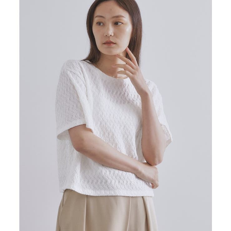 ホワイト(001) | ふくれジャカードトップス【洗濯機洗い可】 | OPAQUE.CLIP