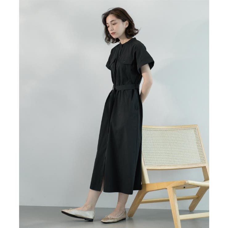 ブラック(019) | ダブルポケットシャツワンピース【洗濯機洗い可】 | OPAQUE.CLIP