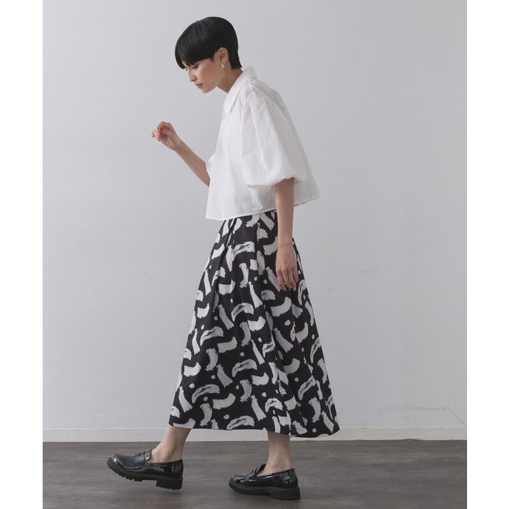 ブラッシュ柄タックフレアスカート【洗濯機洗い可】 | OPAQUE.CLIP | 詳細画像3 