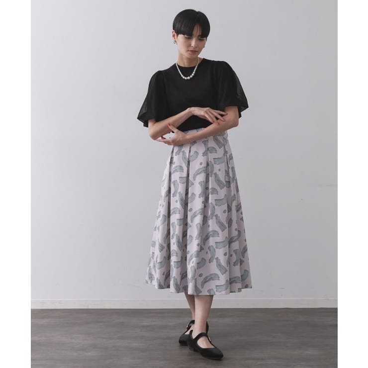 ブラッシュ柄タックフレアスカート【洗濯機洗い可】 | OPAQUE.CLIP | 詳細画像6 