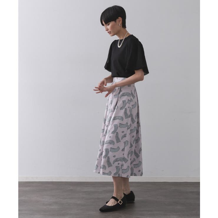 ブラッシュ柄タックフレアスカート【洗濯機洗い可】 | OPAQUE.CLIP | 詳細画像7 