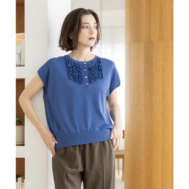 【接触冷感／UV】フリルフレンチスリーブニット《洗濯機OK》 | OPAQUE.CLIP | 詳細画像25 