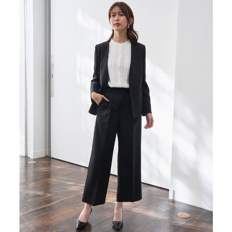 ≪通勤・セレモニーセットアップ対応≫ ワイドパンツダブルクロス【洗濯機OK】 | OPAQUE.CLIP | 詳細画像1 