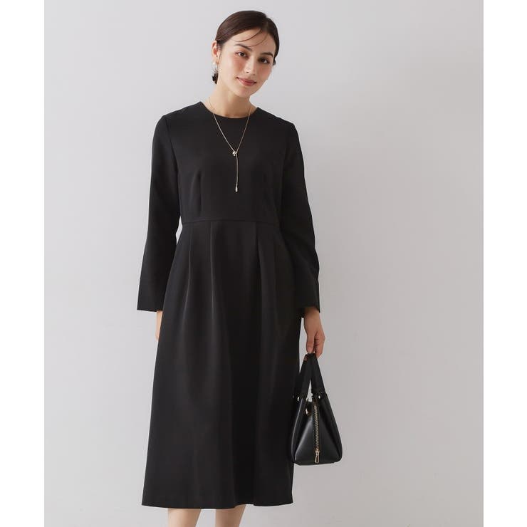 ブラック(019) | ≪通勤 セレモニー対応≫フィットアンドフレアワンピースダブルクロス【洗濯機OK】 | OPAQUE.CLIP