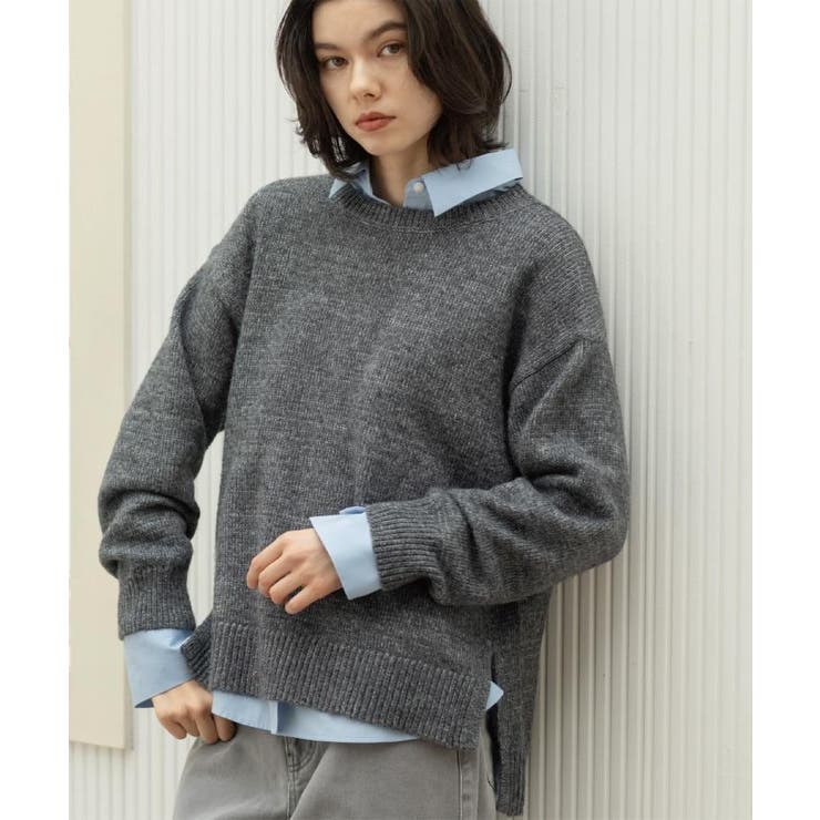 チャコールグレー(014) | リラクシークルーネックニット【洗濯機OK】 | OPAQUE.CLIP