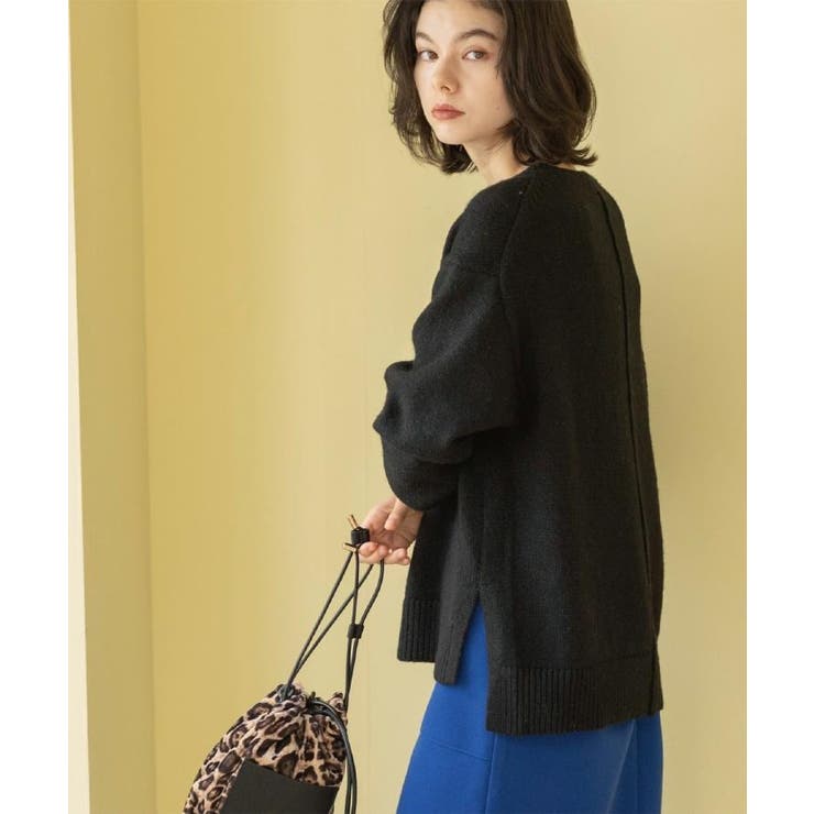 ブラック(019) | リラクシークルーネックニット【洗濯機OK】 | OPAQUE.CLIP