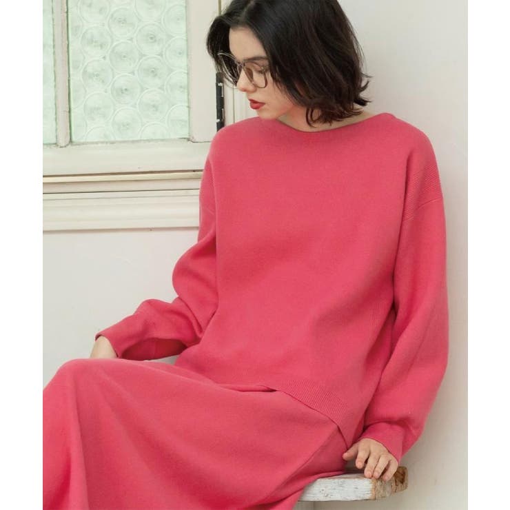 ピンク(073) | サイド編地切替ニットトップス/セットアップ対応【洗濯機OK】 | OPAQUE.CLIP