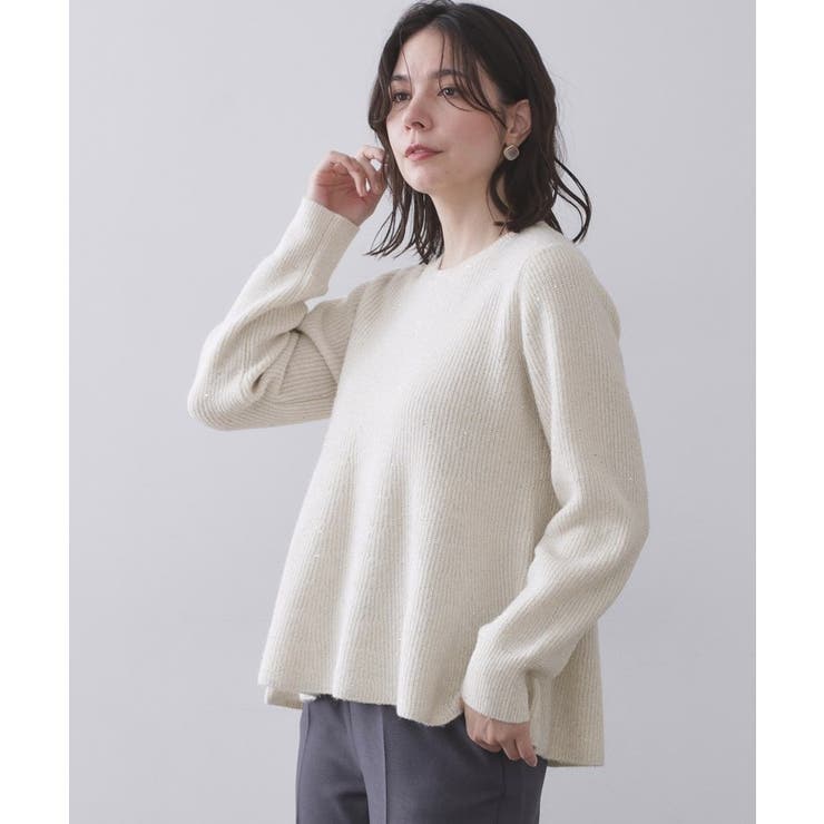 スパンコールラメ衿2WAYペプラムニット【洗濯機OK】 | OPAQUE.CLIP | 詳細画像1 