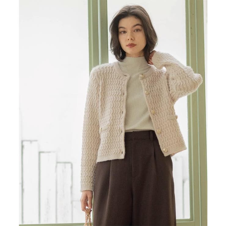 モヘヤタッチケーブル金ボタンカーディガン【洗濯機OK】 | OPAQUE.CLIP | 詳細画像1 