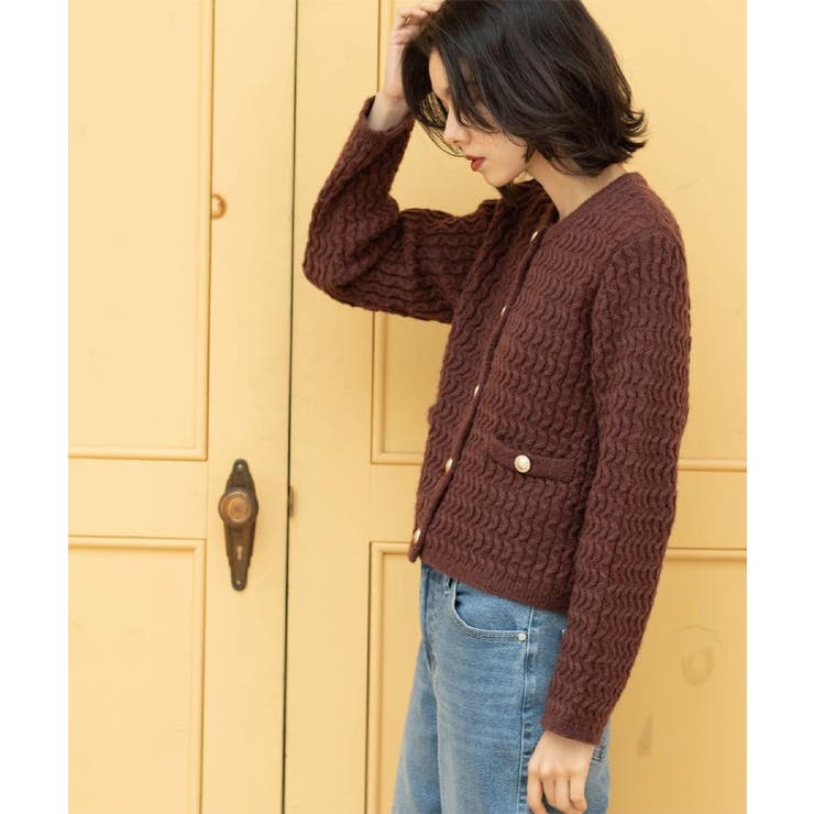 モヘヤタッチケーブル金ボタンカーディガン【洗濯機OK】 | OPAQUE.CLIP | 詳細画像10 