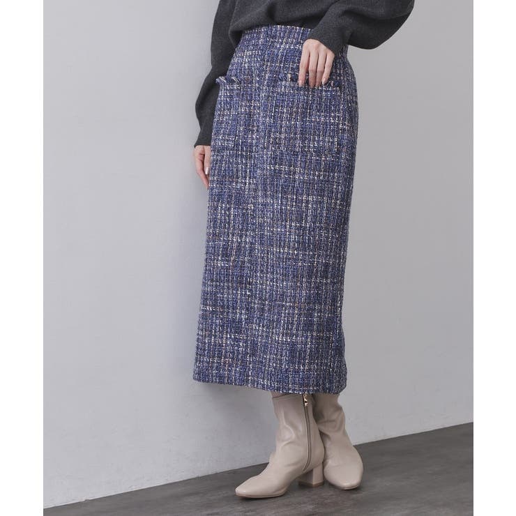ネイビー(494) | ファンシーツイードナロースカート【洗濯機OK】 | OPAQUE.CLIP