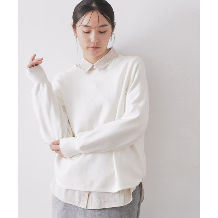 ホワイト(001) | ヘンリーネックニット/前後2WAY【洗濯機OK】 | OPAQUE.CLIP