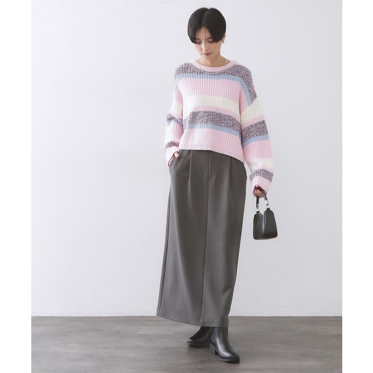 ボーダーリブ使いナロースカート【洗濯機OK】 | OPAQUE.CLIP | 詳細画像2 