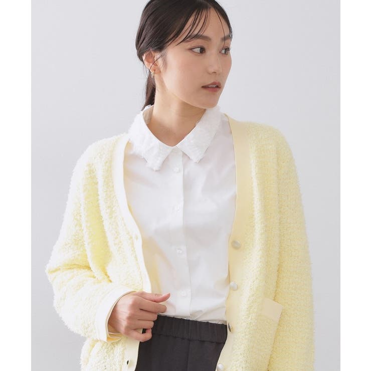 ホワイト(001) | 襟チュールシャツ【洗濯機OK】 | OPAQUE.CLIP