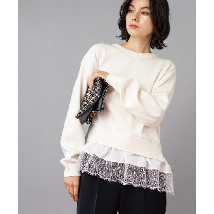 ホワイト(001) | 裾レースドッキングニット | OPAQUE.CLIP