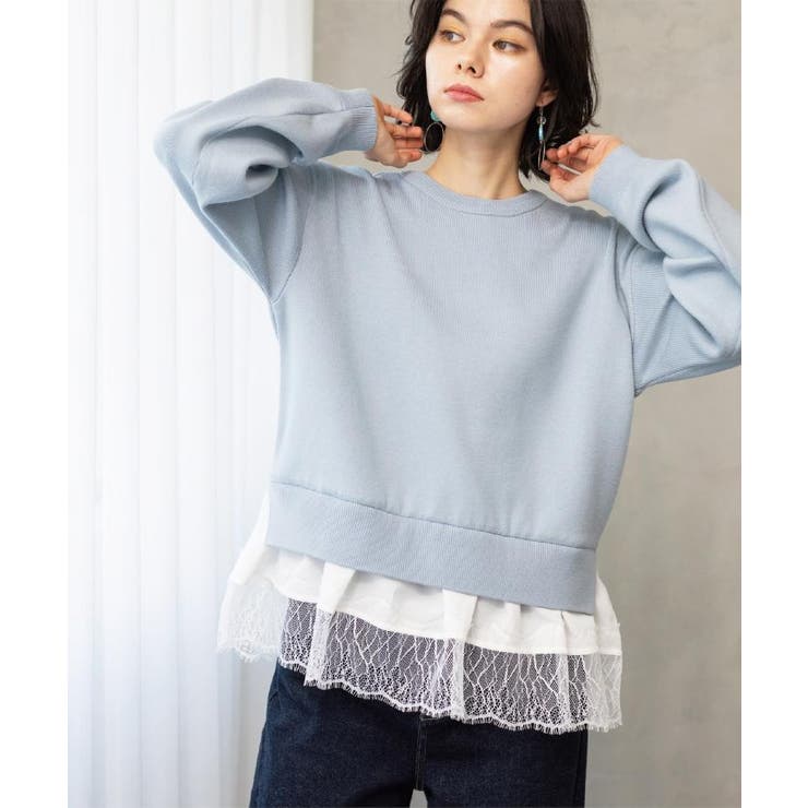 ブルー(091) | 裾レースドッキングニット | OPAQUE.CLIP