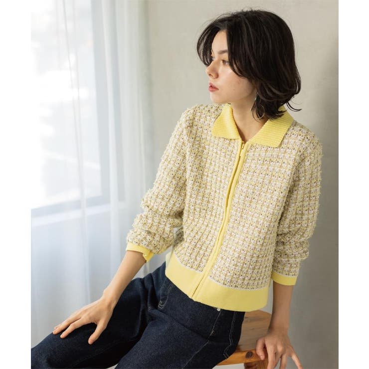 ツイードライクZIPニットカーディガン | OPAQUE.CLIP | 詳細画像3 