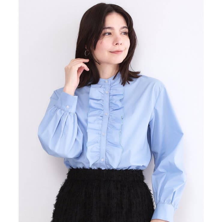 ブルー(091) | フロントフリルブラウス【洗濯機OK】 | OPAQUE.CLIP