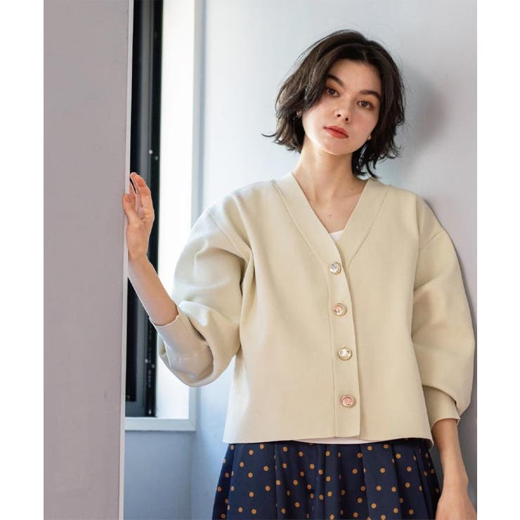 ゴールドビックボタンVネックニットカーディガン【洗濯機OK】 | OPAQUE.CLIP | 詳細画像1 