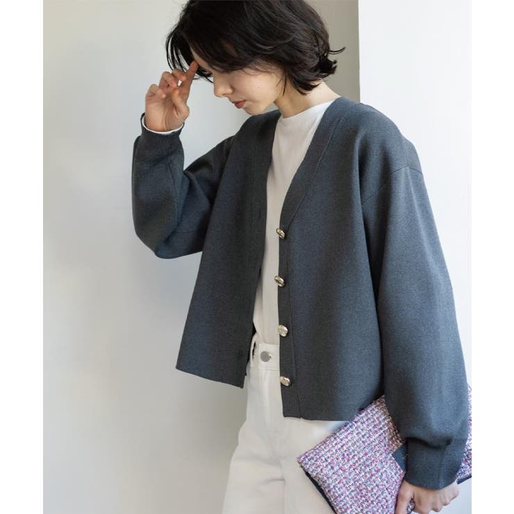 ゴールドビックボタンVネックニットカーディガン【洗濯機OK】 | OPAQUE.CLIP | 詳細画像10 