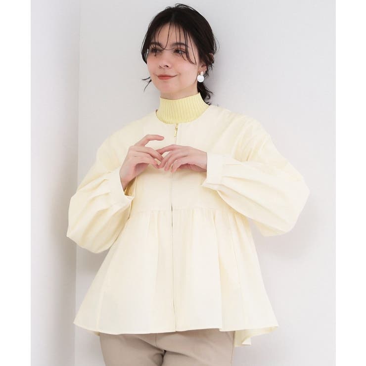 オフホワイト(003) | 撥水ノーカラーペプラムブルゾン【洗濯機OK/抗ピル】 | OPAQUE.CLIP