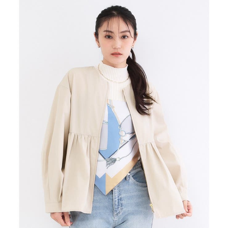 ライトベージュ(051) | 撥水ノーカラーペプラムブルゾン【洗濯機OK/抗ピル】 | OPAQUE.CLIP