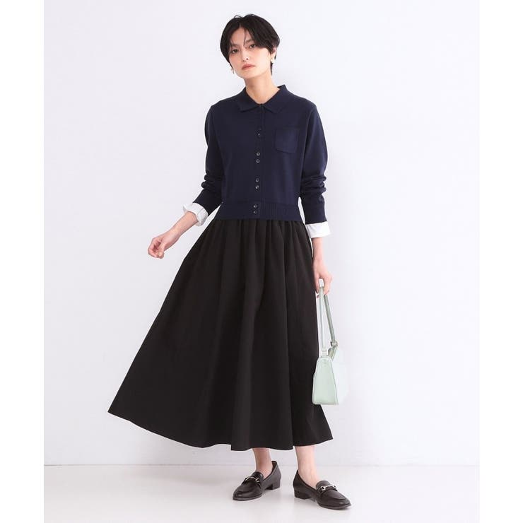 ポロ襟ニットドッキングフレアワンピース【洗濯機OK】 | OPAQUE.CLIP | 詳細画像6 