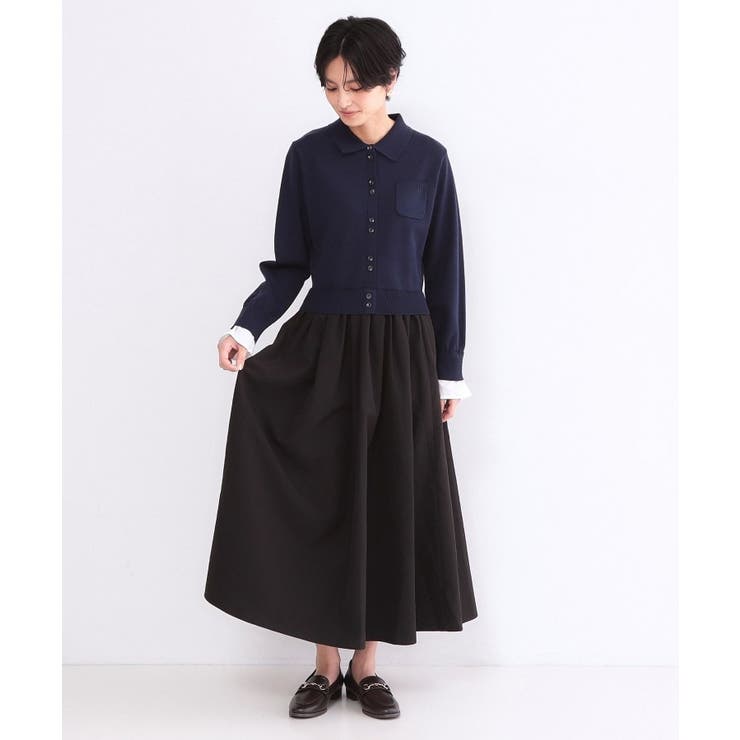 ポロ襟ニットドッキングフレアワンピース【洗濯機OK】 | OPAQUE.CLIP | 詳細画像9 