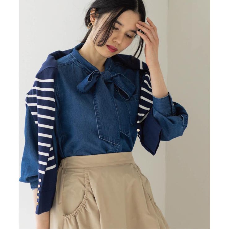 セルロース混デニムボウタイブラウス【洗濯機OK】 | OPAQUE.CLIP | 詳細画像4 