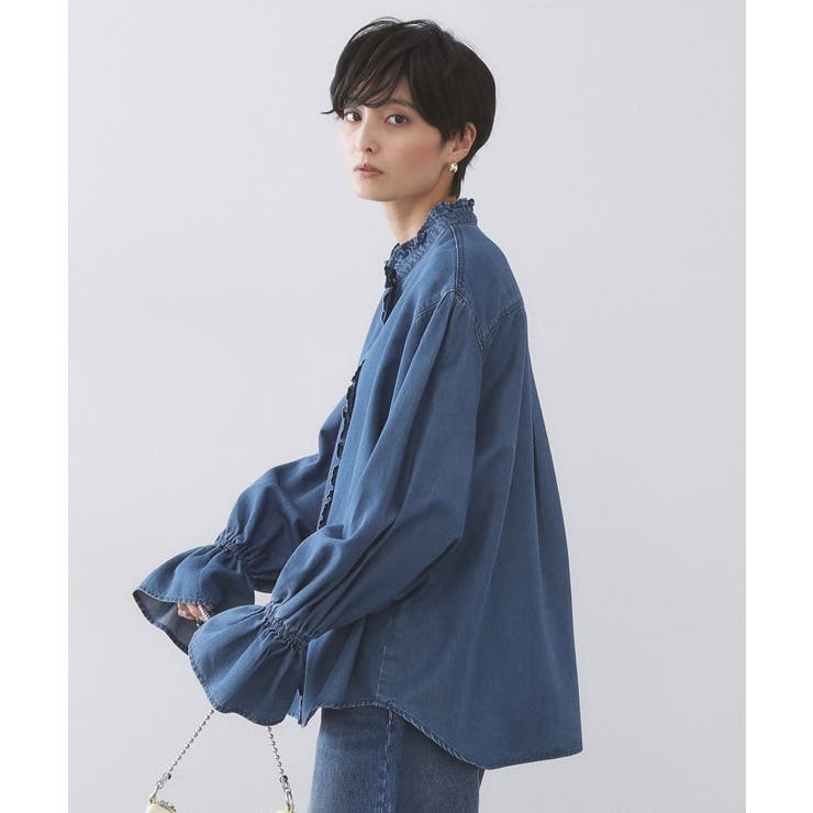 セルロース混デニムフリルブラウス【洗濯機OK】 | OPAQUE.CLIP | 詳細画像9 