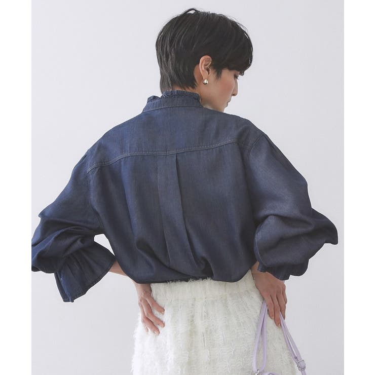 セルロース混デニムフリルブラウス【洗濯機OK】 | OPAQUE.CLIP | 詳細画像14 