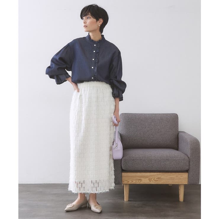 セルロース混デニムフリルブラウス【洗濯機OK】 | OPAQUE.CLIP | 詳細画像15 