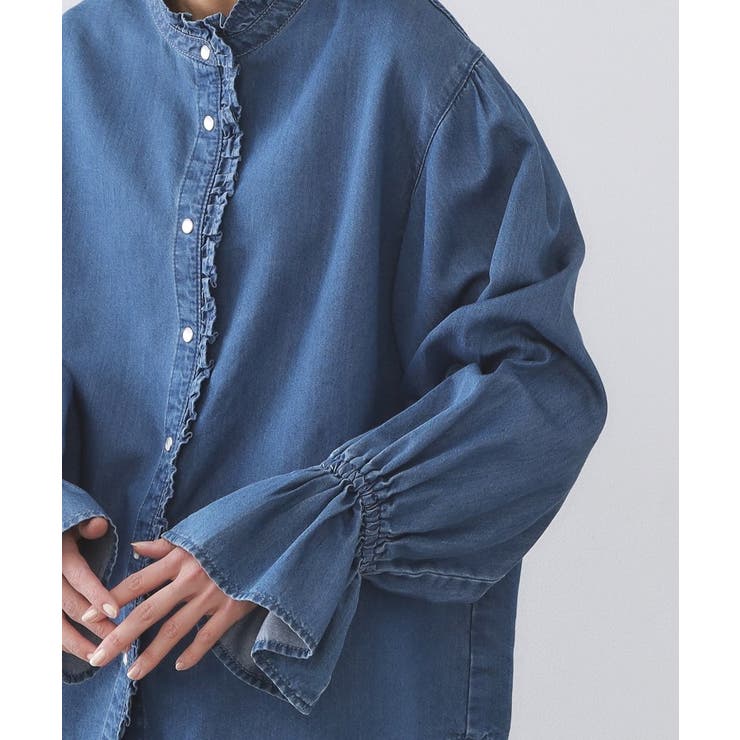 セルロース混デニムフリルブラウス【洗濯機OK】 | OPAQUE.CLIP | 詳細画像22 