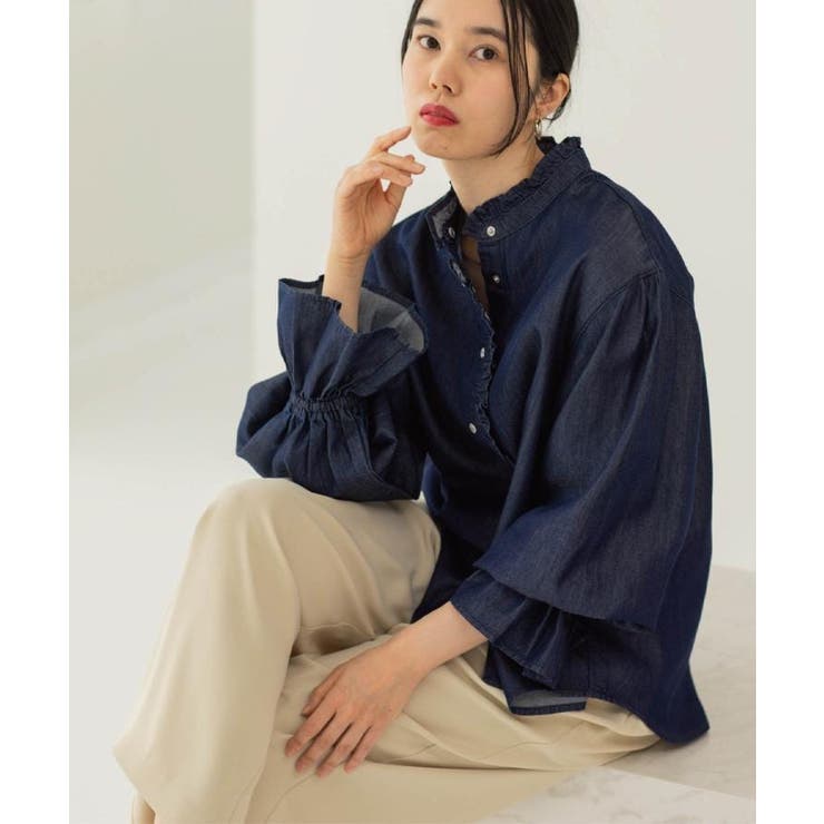セルロース混デニムフリルブラウス【洗濯機OK】 | OPAQUE.CLIP | 詳細画像7 
