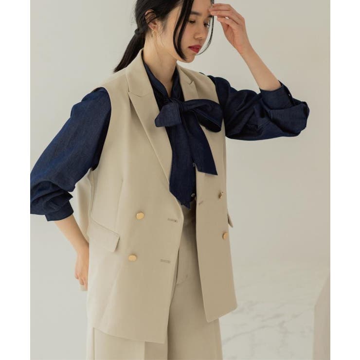 ライトベージュ(051) | 金ボタンダブルブレストテーラードジレ/セットアップ対応【洗える】《S～LL》 | OPAQUE.CLIP