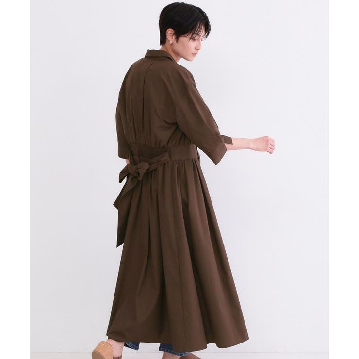 サッシュリボンベルト付きフレアシャツワンピース【洗濯機OK/防シワ加工】 | OPAQUE.CLIP | 詳細画像1 