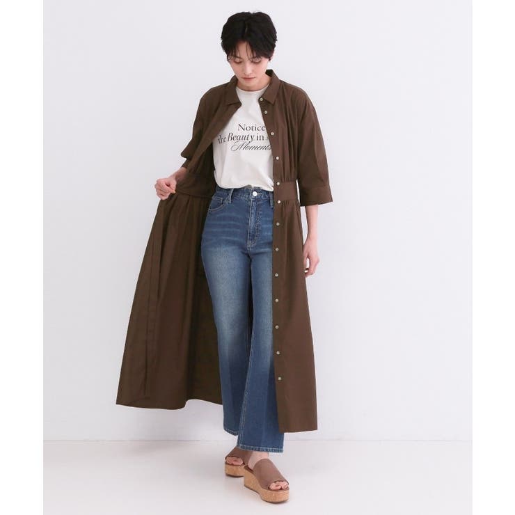 サッシュリボンベルト付きフレアシャツワンピース【洗濯機OK/防シワ加工】 | OPAQUE.CLIP | 詳細画像2 