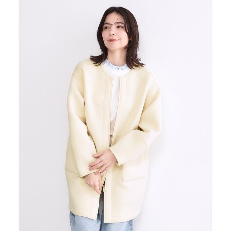 オフホワイト(503) | リバーシブル配色ノーカラーコート【洗濯機OK】 | OPAQUE.CLIP