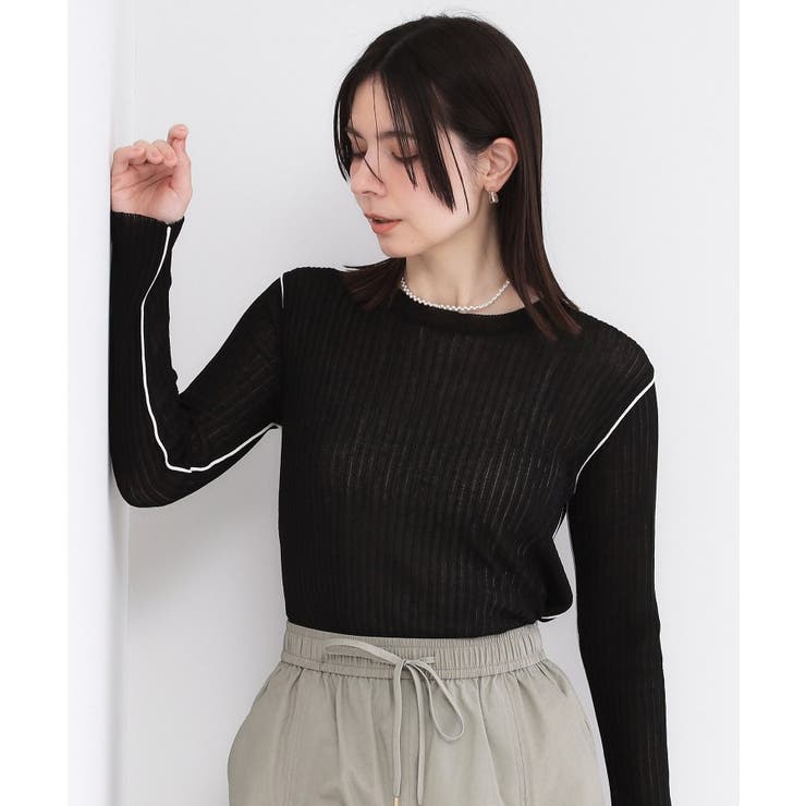 シアー配色クルーネックリブニット【洗濯機OK】 | OPAQUE.CLIP | 詳細画像1 