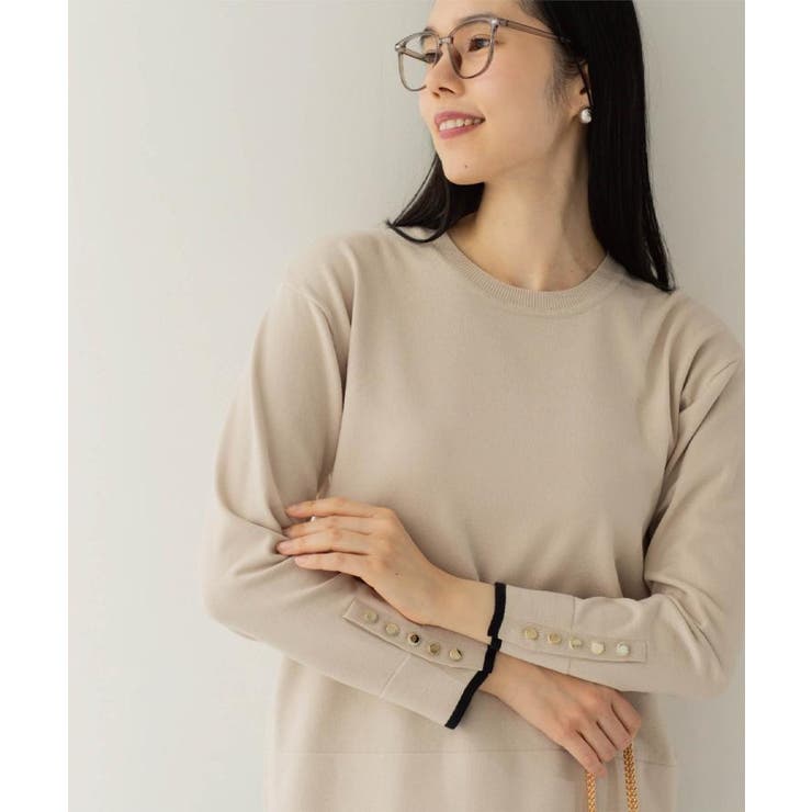 ライトベージュ(051) | 金ボタン使いリラクシーニット【洗濯機OK】 | OPAQUE.CLIP