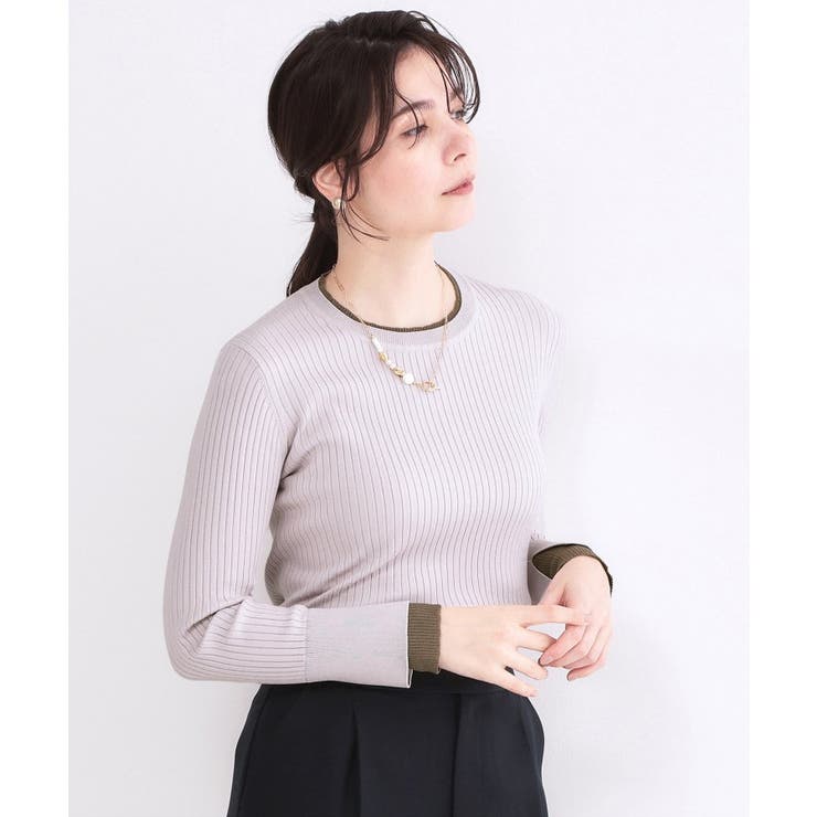 レイヤード風クルーネックリブニット【洗濯機OK】 | OPAQUE.CLIP | 詳細画像1 
